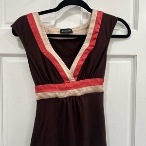 Bebe Tan and Dark Coral Shirt with Cream Details